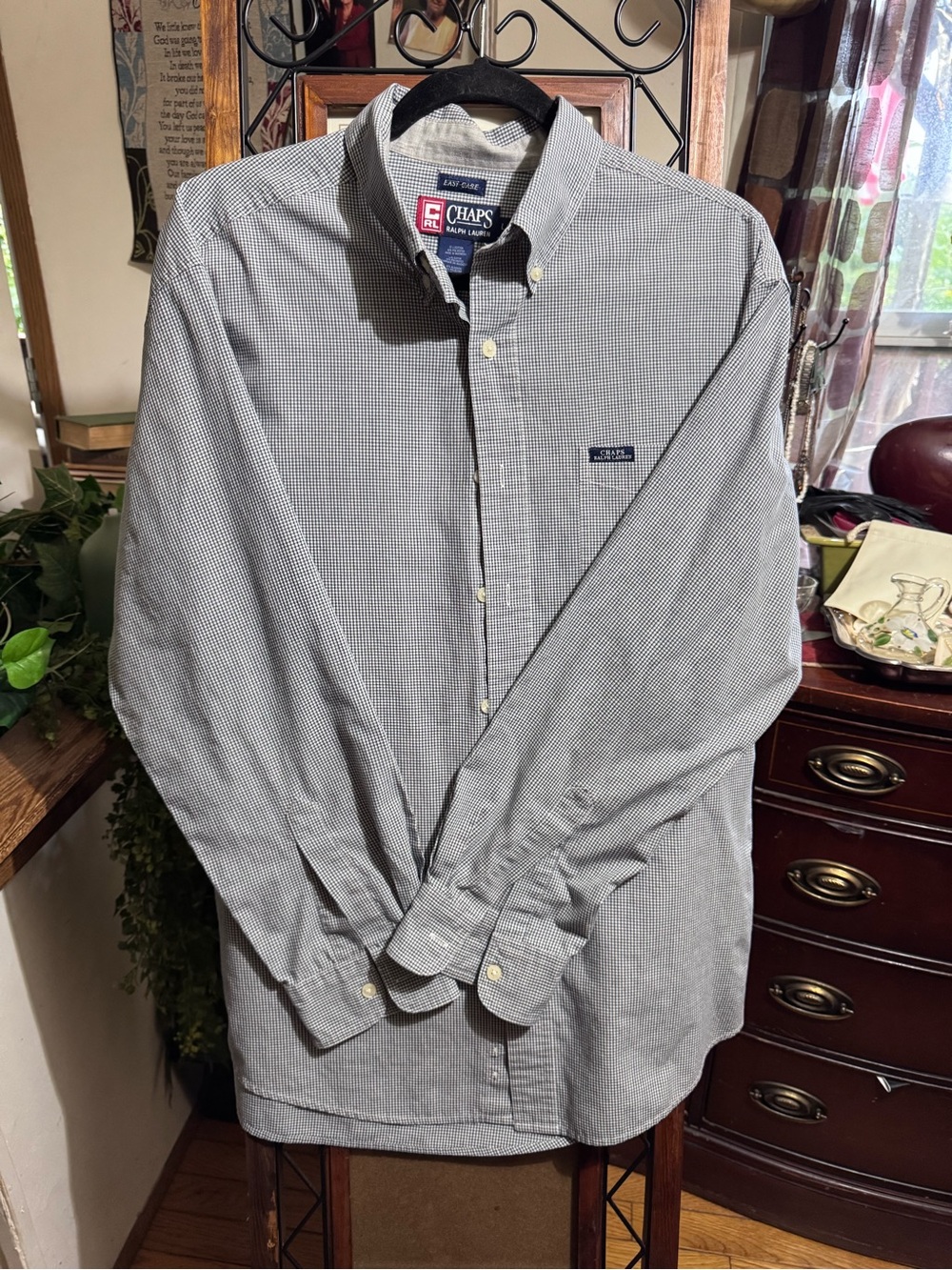 Vintage Chaps Ralph Lauren Men's Long-Sleeve Button-Down Shirt - Blue Gingham